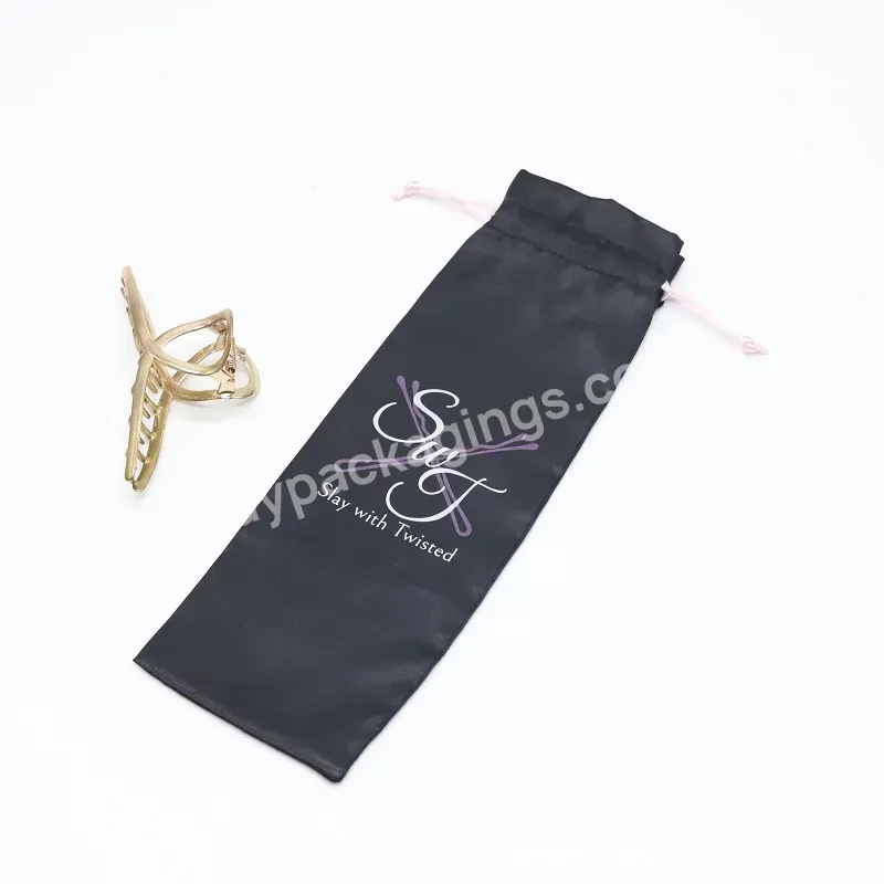 Black Custom Silk Satin Bundle Hair Packaging Bags With Logo Drawstring Hair Wig Shopping Dust Bag