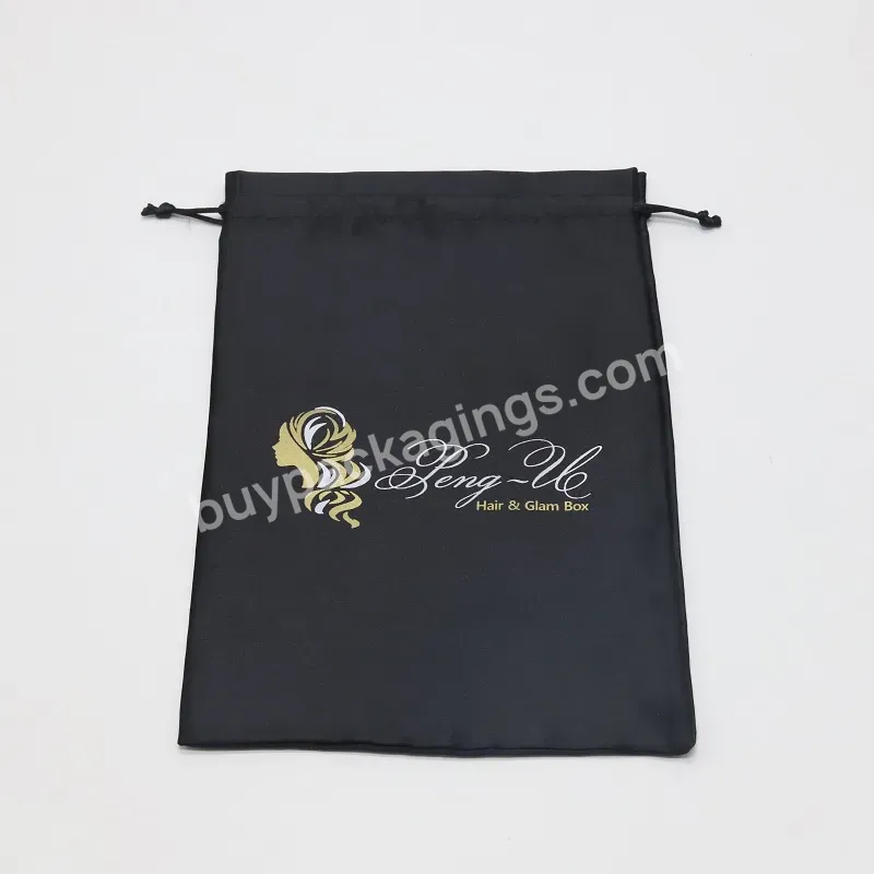 Black Customized Logo Satin Silk Braiding Hair Bundle Packaging Bag Drawstring Wig Bags - Buy Braiding Hair Packaging Bag,Customized Hair Bundle Bag Packaging,Hair Silk Bags.