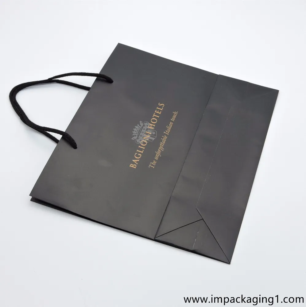 Black Euro style tote ribbon paper bag supplier paper tote bags