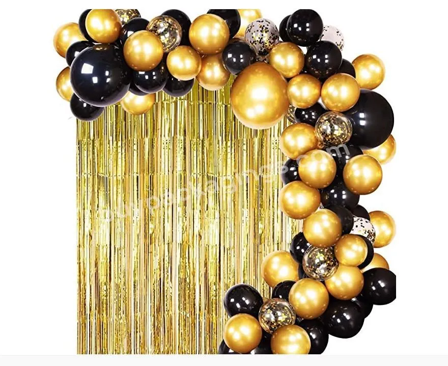 Black gold Confetti latex happy new year balloons arch kit Garland for wedding decoration