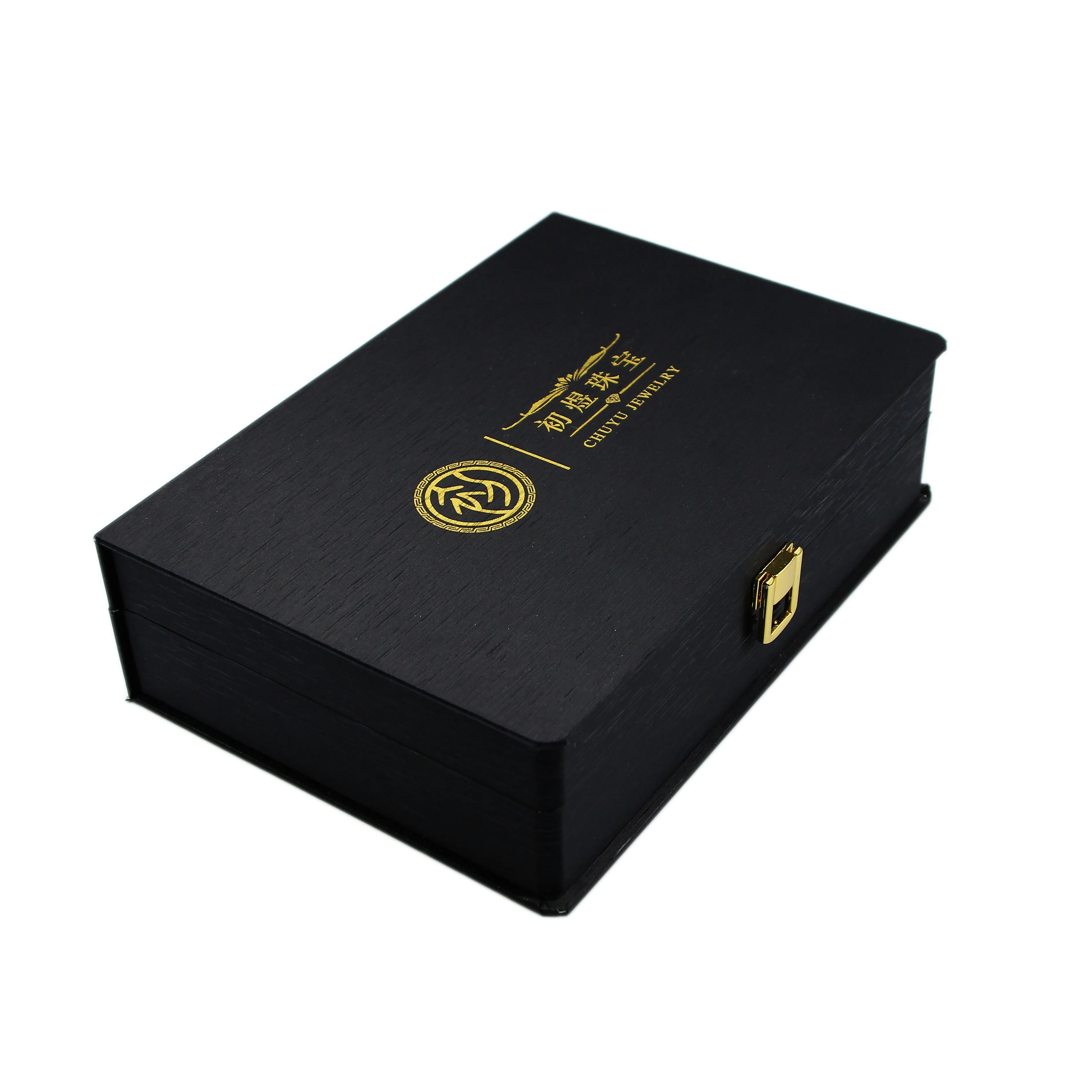 Black Luxury custom logo and size Paper Gift Box packaging with velvet insert
