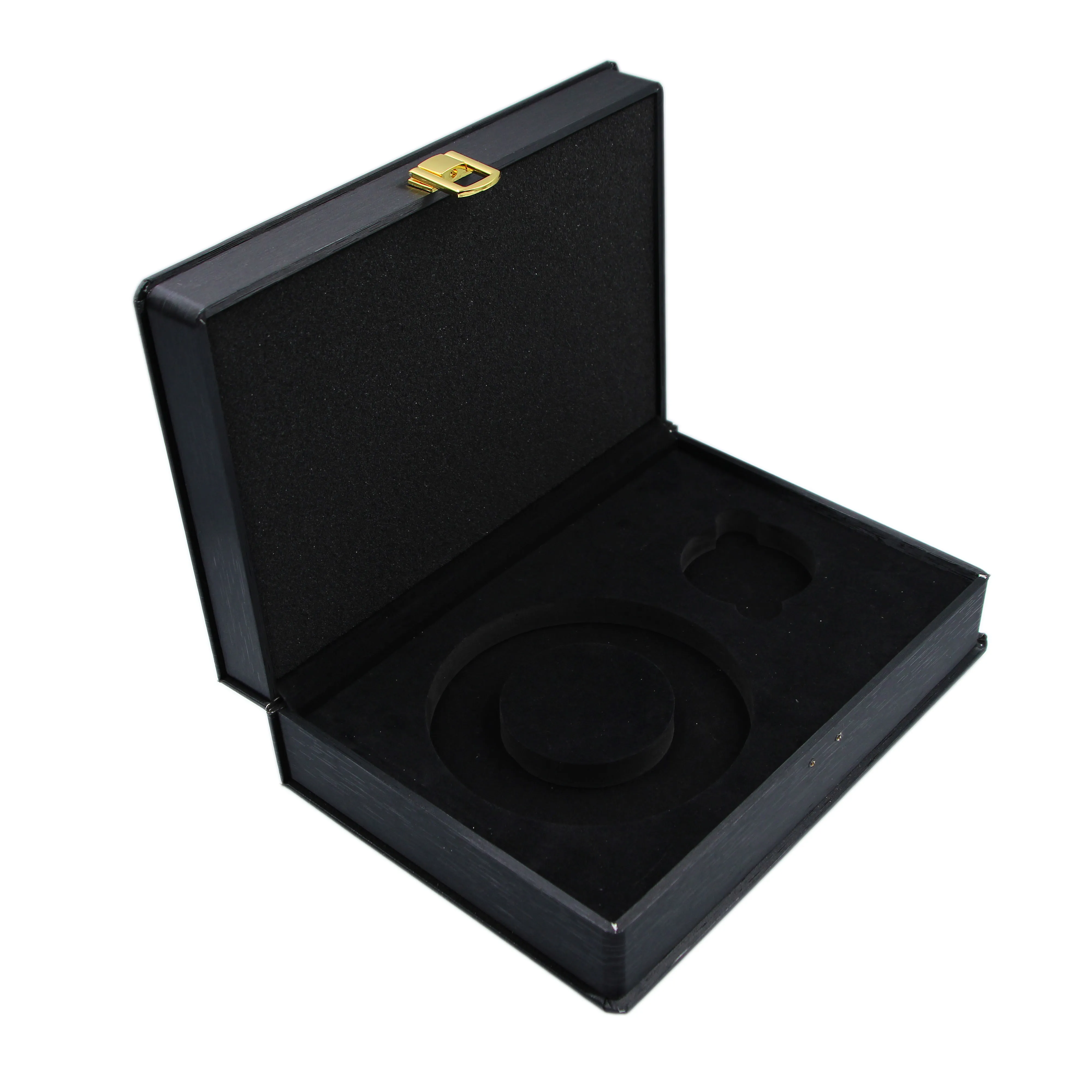 Black Luxury custom logo and size Paper Gift Box packaging with velvet insert