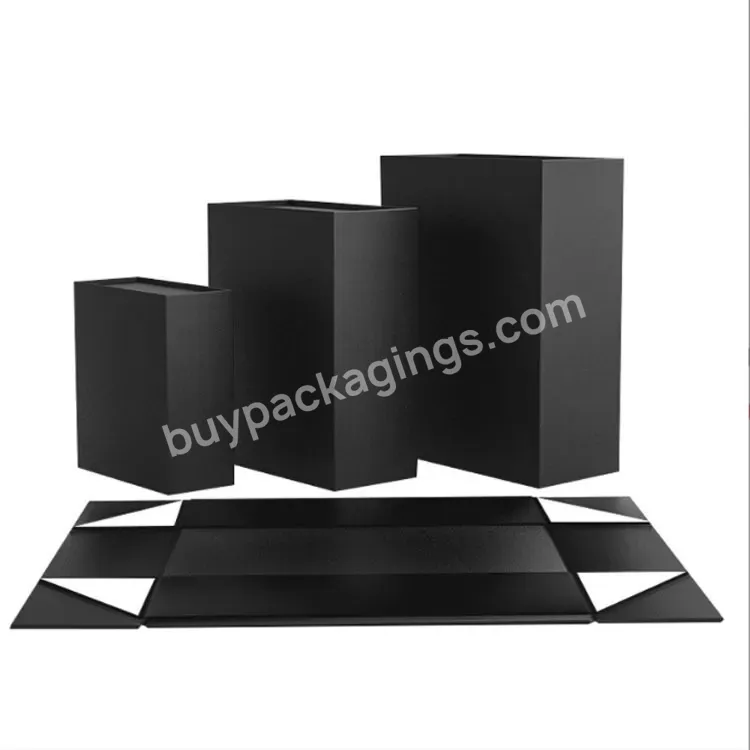 Black Magnetic Box Black Rigid Flat Luxury Magnetic Folding Storage Paper Gift Box With Ribbon Product Box Custom