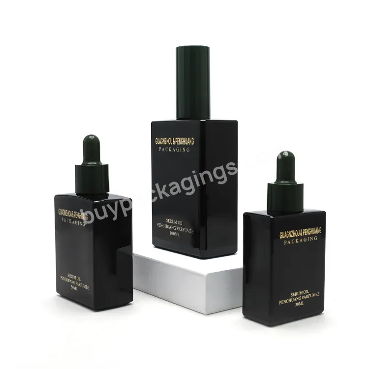 Black Paint 30ml 50ml 100ml Rectangle Empty Essential Oil Bottle Perfume Cosmetic Packaging Square Serum Glass Dropper Bottle