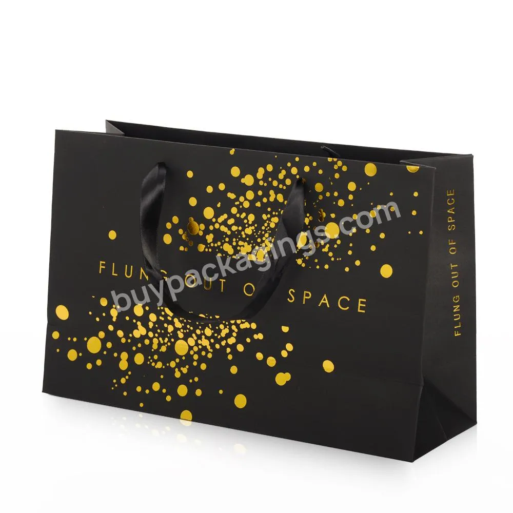 Black Paper Bags With Your Own Logo Hot Stamping Custom Paper Gift Bag