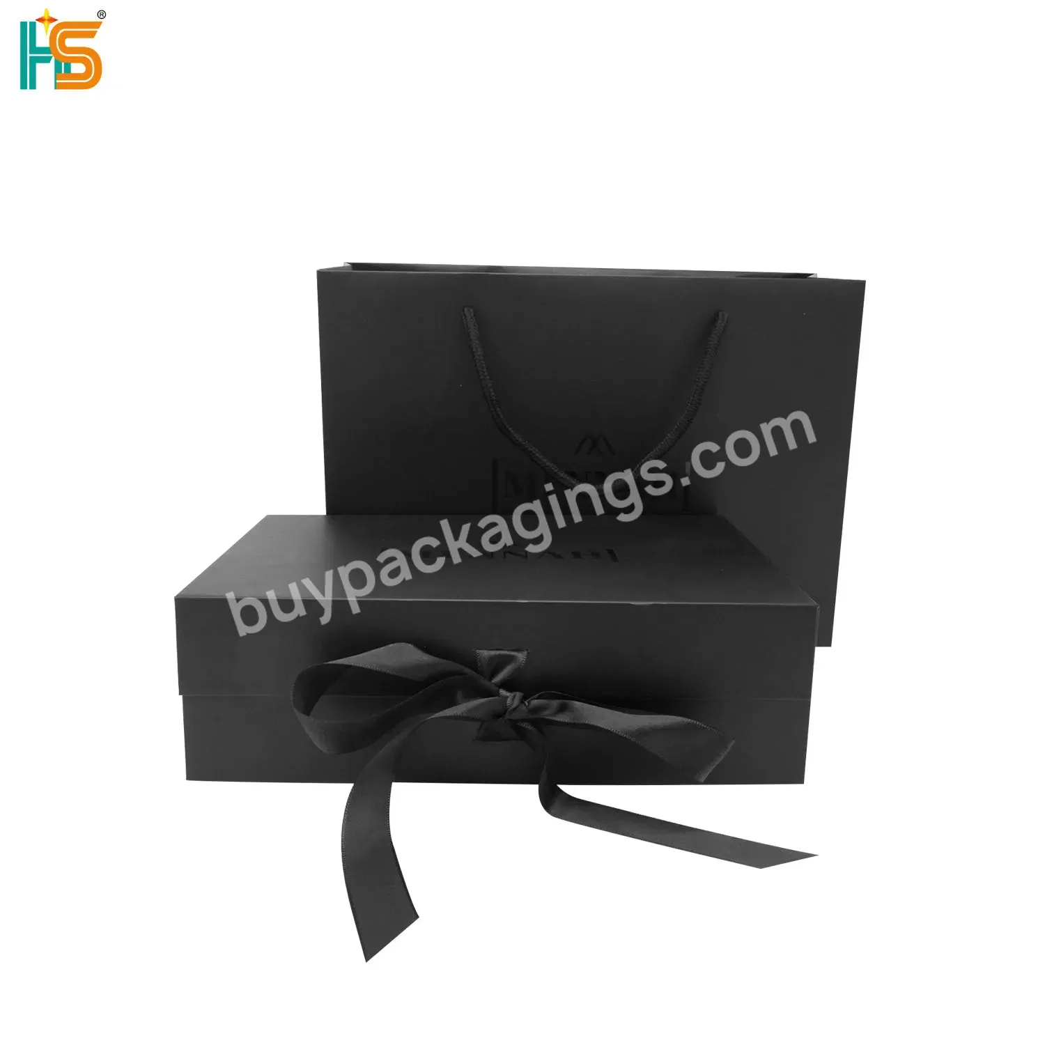 Black Paper Eco-friendly Cosmetics Packing Uv Printing Logo Ribbon Gift Rigid Box Bag