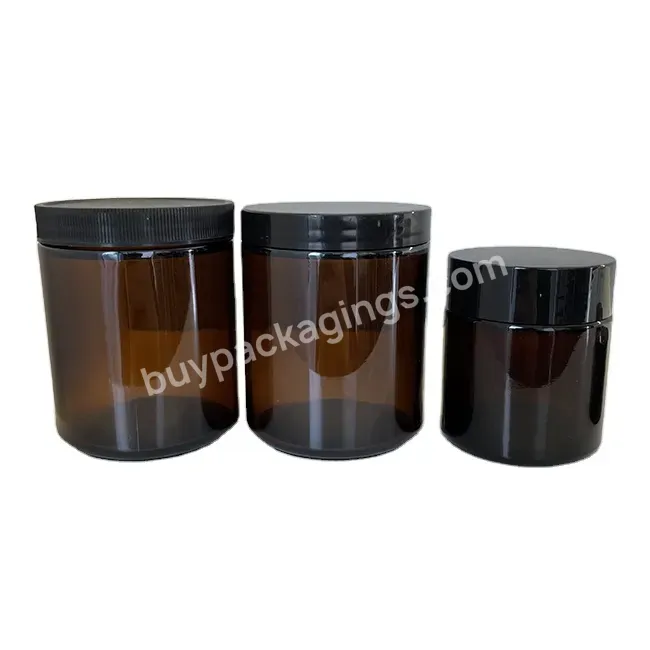 Black Ribbed Screw Lid Cream Jar Packaging 250g Amber Candle Glass Can Jar