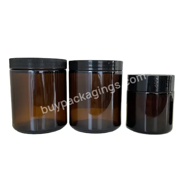 Black Ribbed Screw Lid Cream Jar Packaging 250g Amber Candle Glass Can Jar