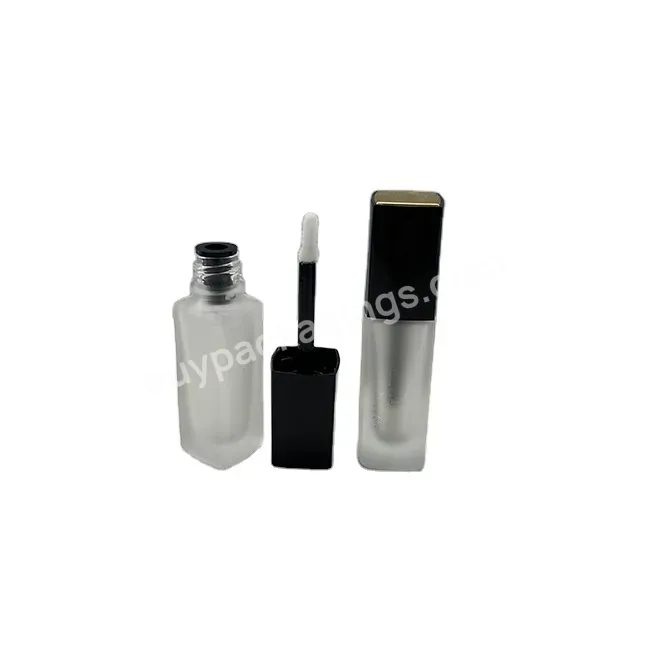 Black Square Applicator Frost Transparent Glass Lip Gloss Bottle Square Glass Lip Gloss Bottle 5ml