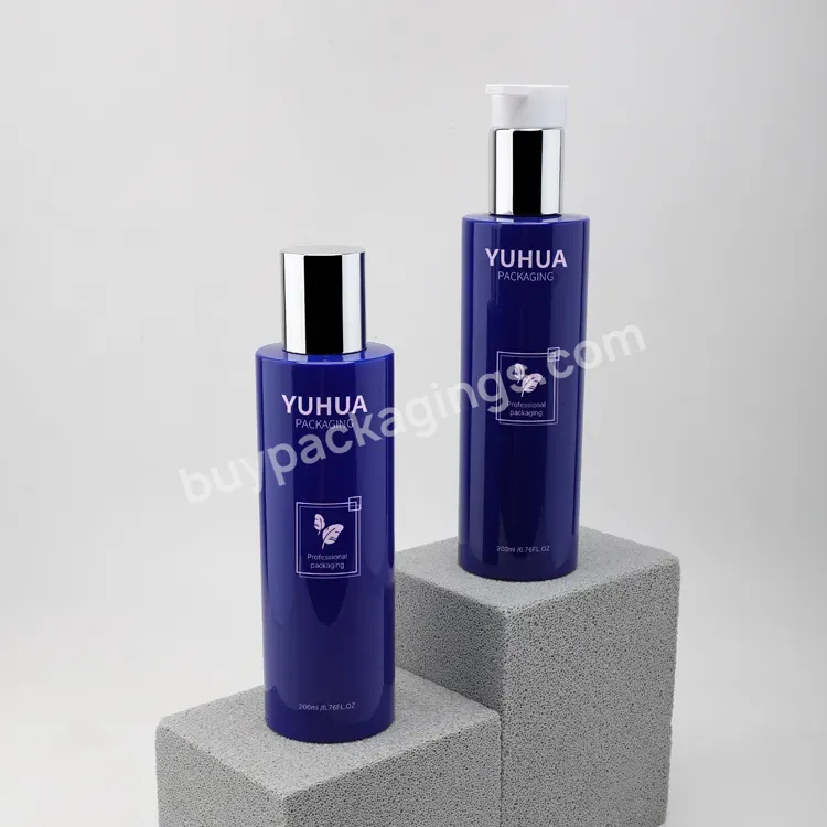 Blue 200ml Pet Biodegradable Cylinder Flat Plastic Home Body Hair Face Lotion Oil Cosmetic Pump Mist Spray Bottle