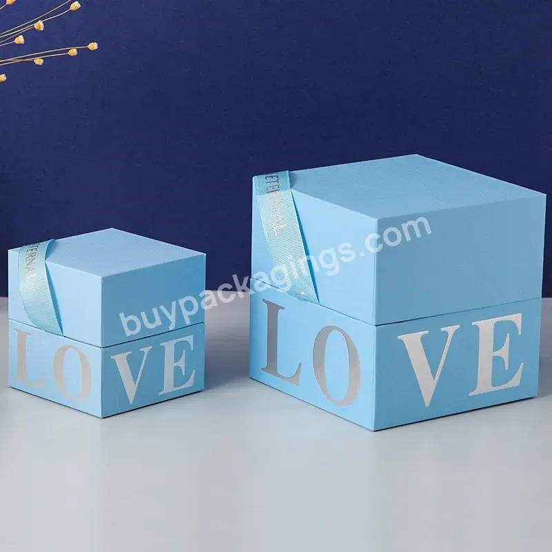 Blue Cosmetic Box Packaging Setup Box For Cosmetics Partial Cover Rigid Box