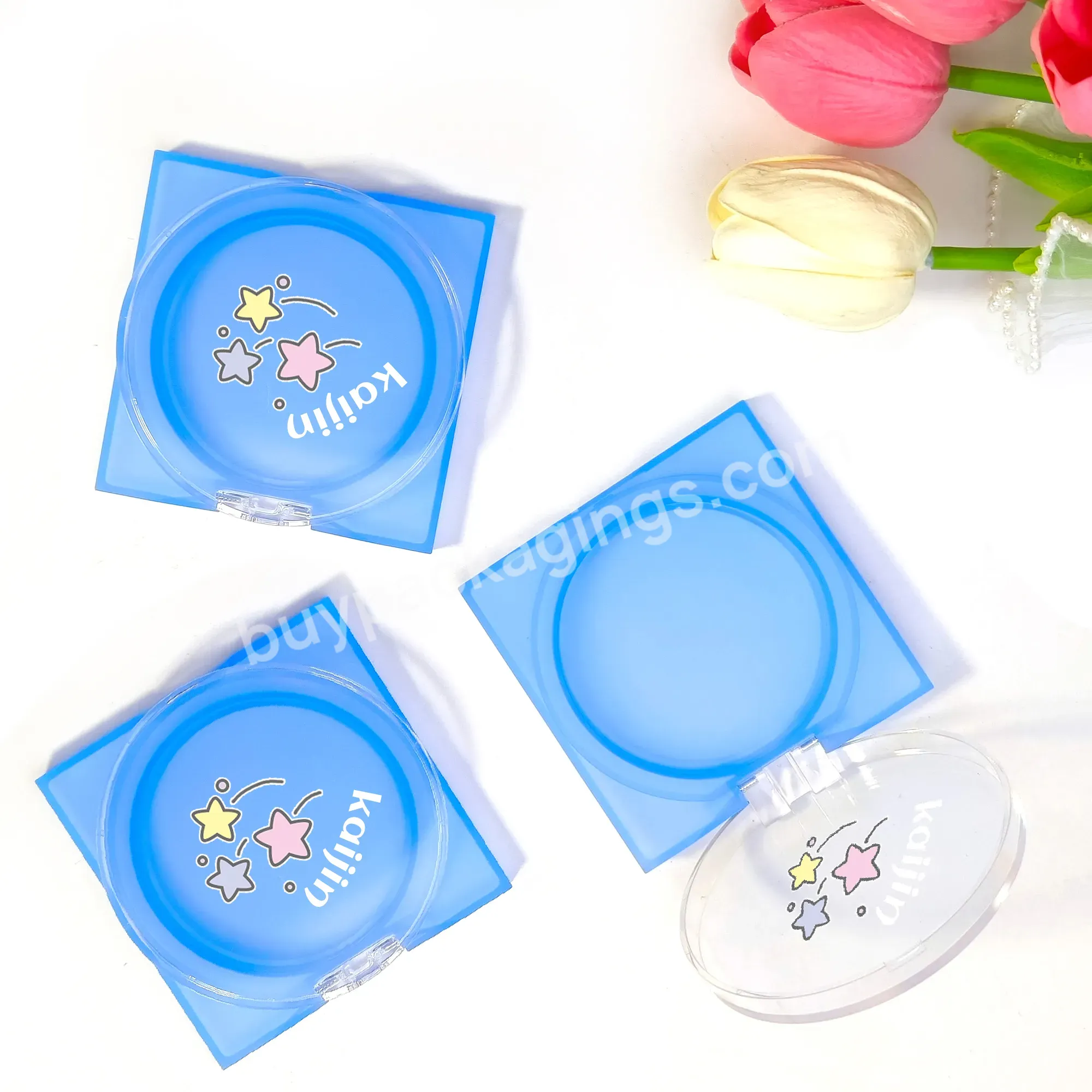 Blue Empty Clear Single Pan Hand Sample Powder Case Blush Compact Case Cosmetic Packaging 15g Custom Glitter Eyeshadow Palette