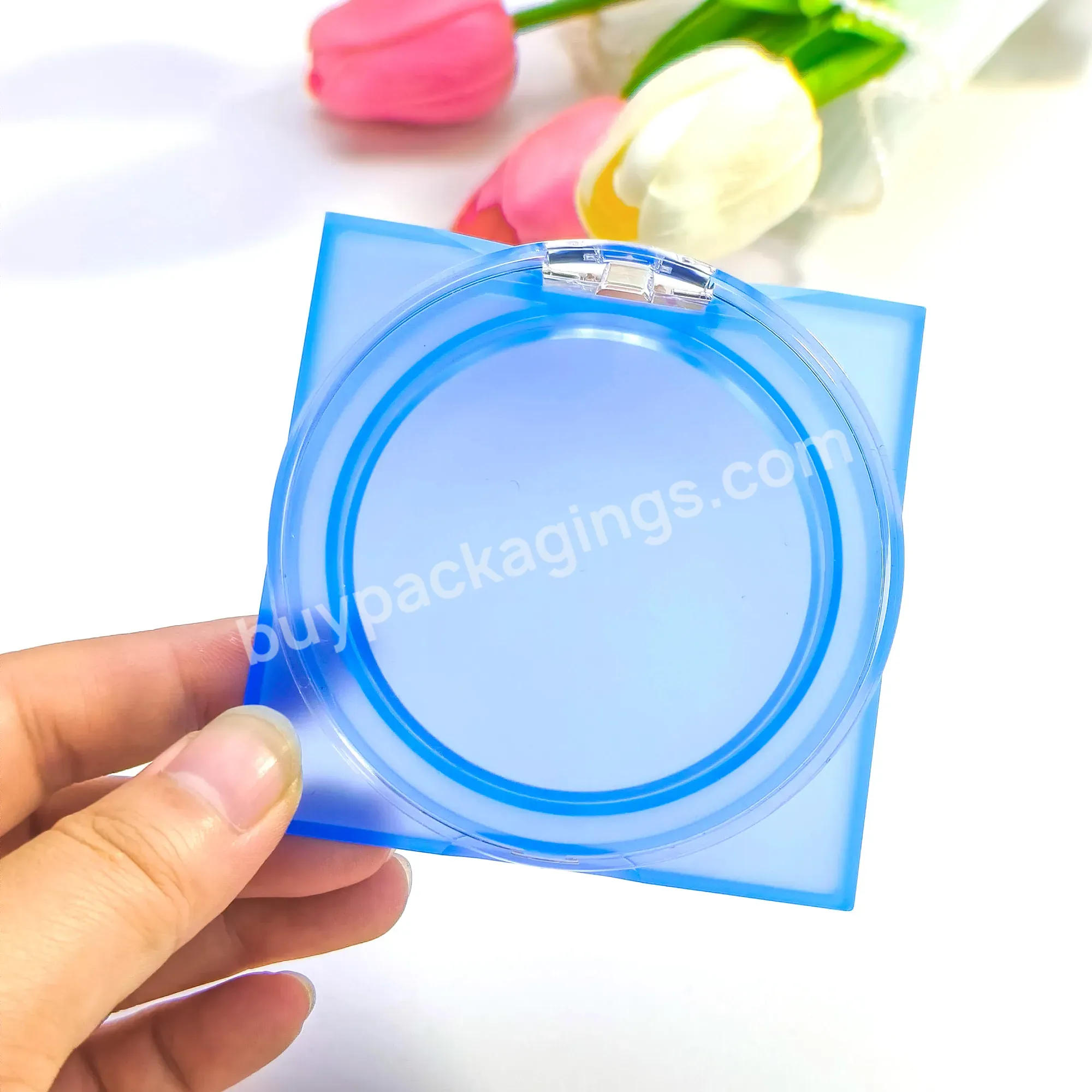 Blue Empty Clear Single Pan Hand Sample Powder Case Blush Compact Case Cosmetic Packaging 15g Custom Glitter Eyeshadow Palette