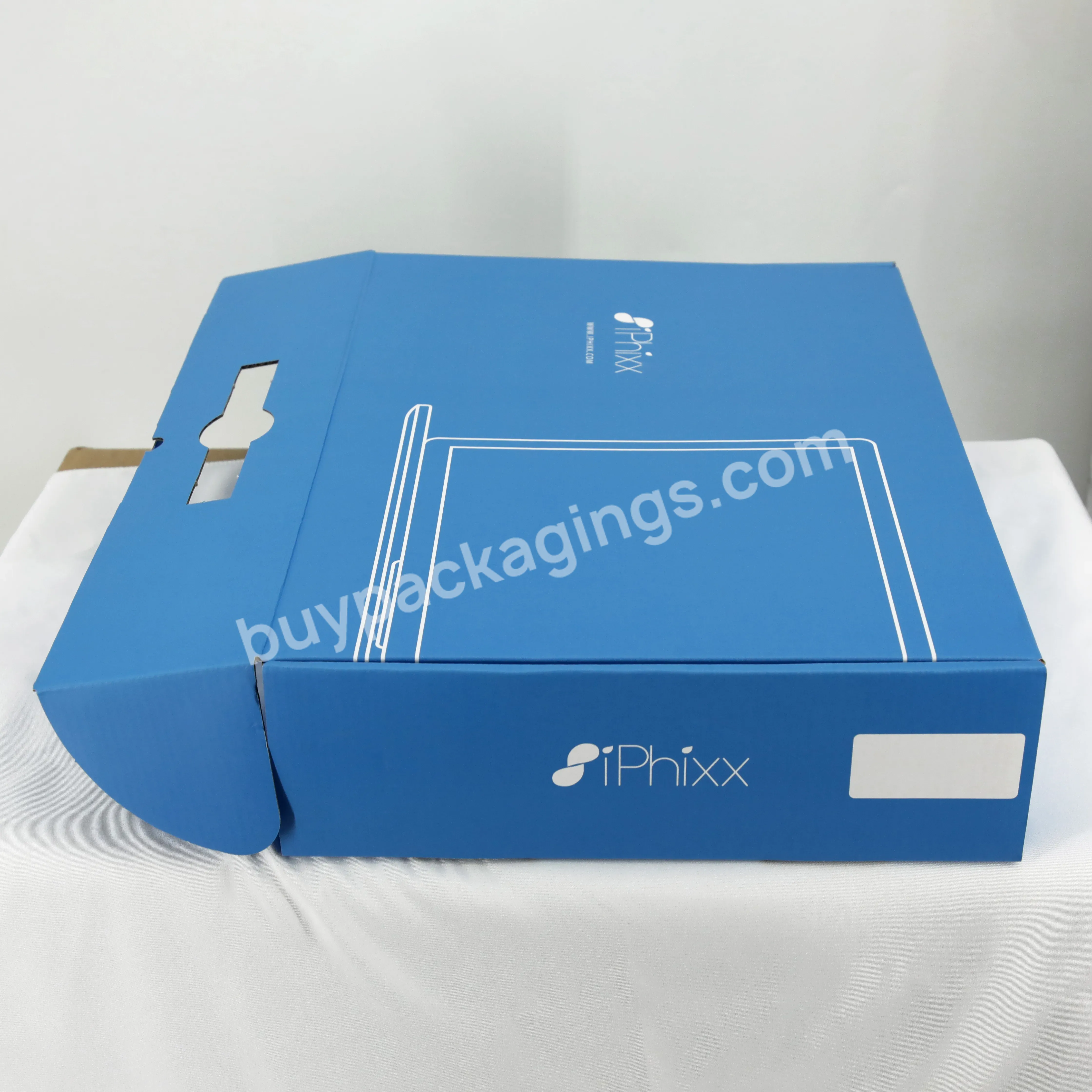 Blue Packing Boxes Recyclable Corrugated Mailer Box Printing Custom Size Logo Shipping Box With Handle