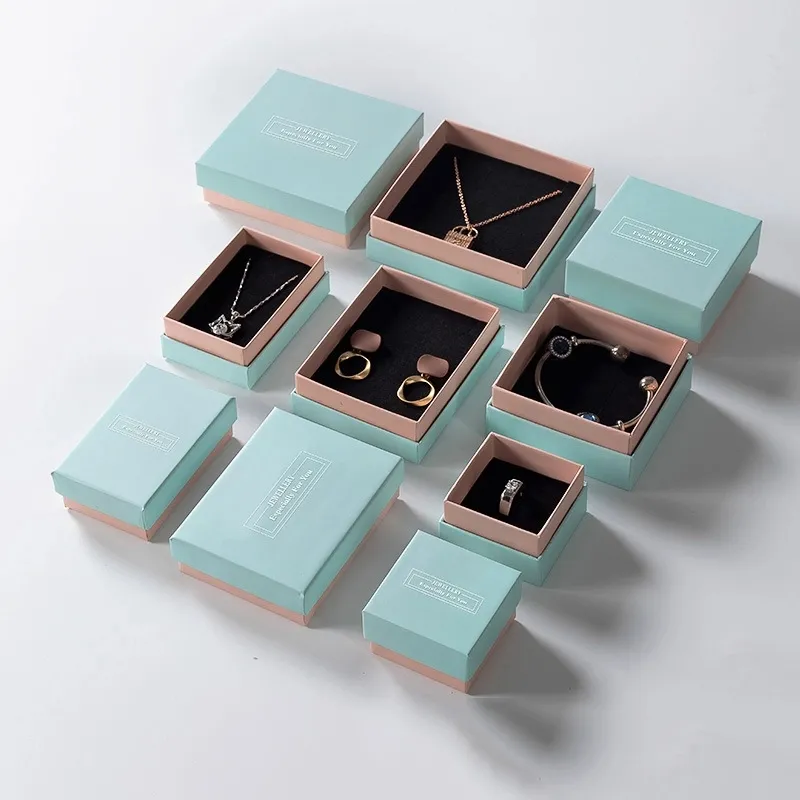 Blue Pink Exquisite Jewelry Box Ring Earrings Necklace Box Customized Jewelry Packaging Box