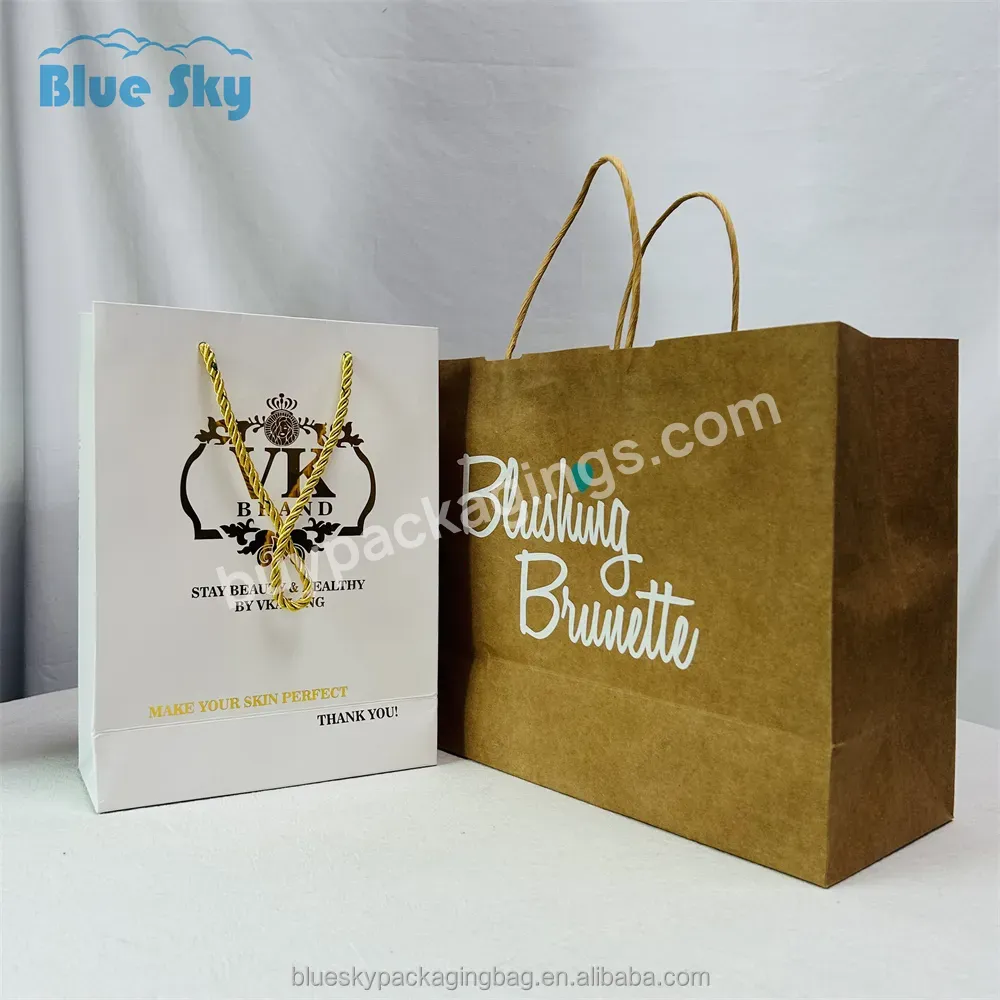 Blue Sky 2023 Factory Custom Kraft Paper Bags With Your Own Personal Logo Shopping Gift Color Printed Paper Bags