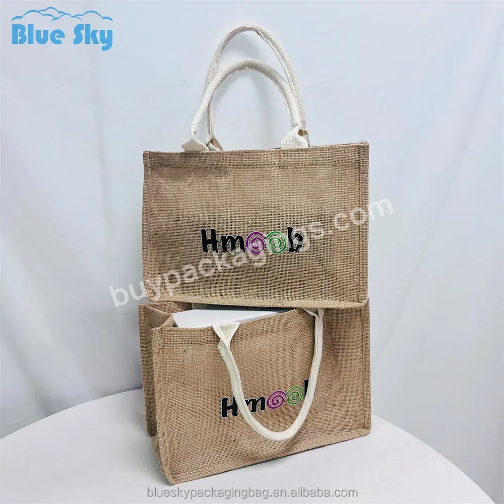 Blue Sky China Manufacturing Custom Identification Sacks Jute Sacks Hemp Rope Beach Bag Shopping Wholesale Manufacturers