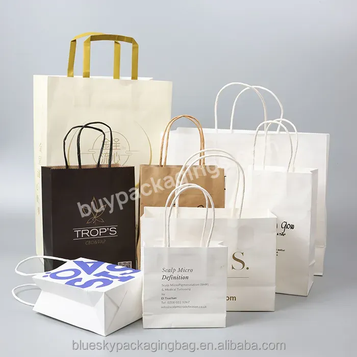 Blue Sky Custom Color Paper Printed Logo Clothing Shopping Paper Bag Boutique Exquisite Recyclable Paper Bag Gift Bag