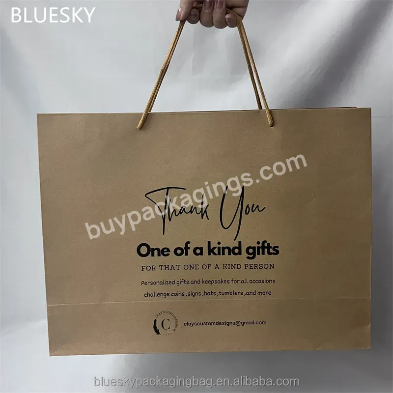 Blue Sky Custom Kraft Printed Logo Clothing Shopping Paper Bag Boutique Exquisite Recyclable Paper Bag Gift Bag