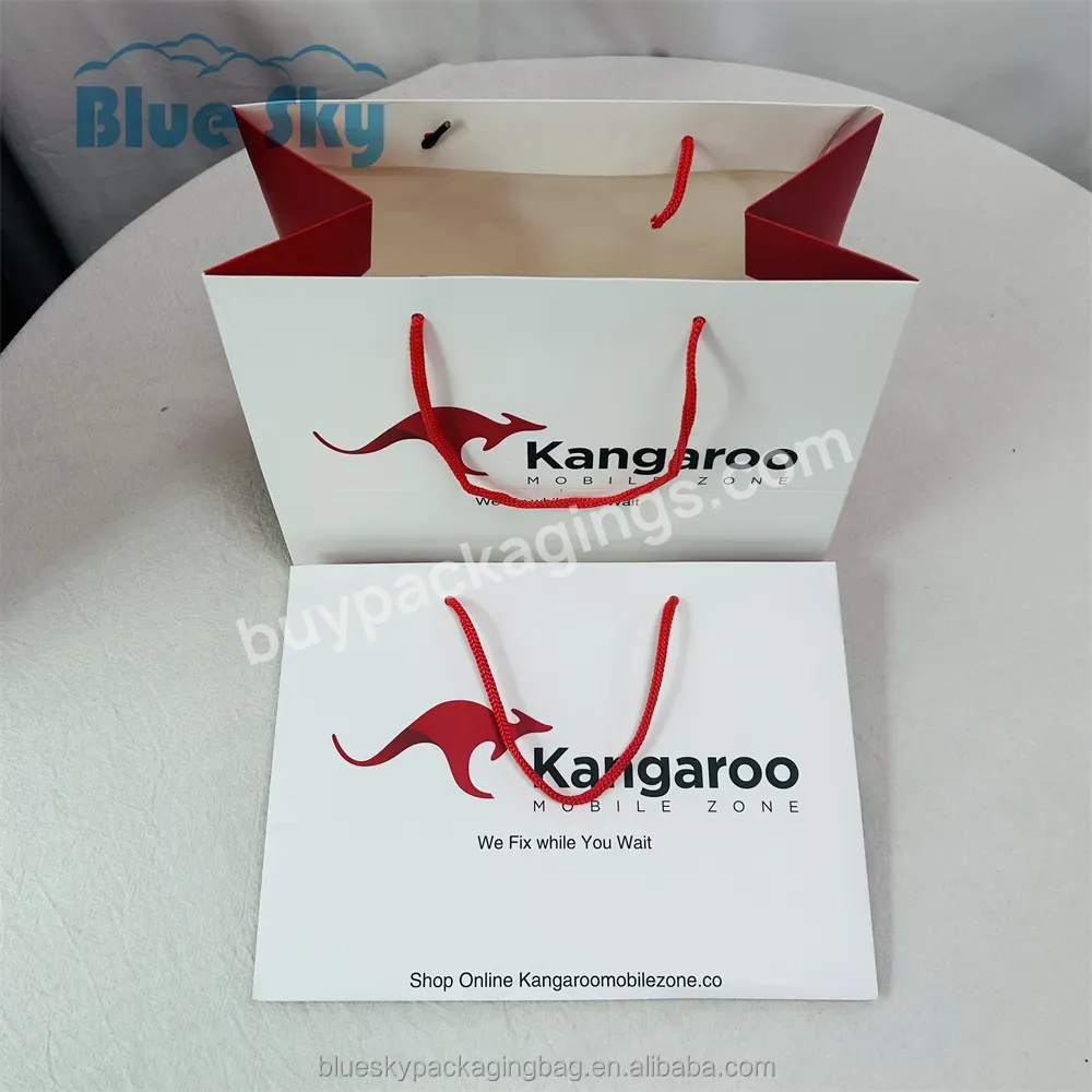 Blue Sky Custom Size Premium Logo White Card Paper Bag Luxury Shopping Clothing Shoe Bag Jewelry Gift Bag With Logo