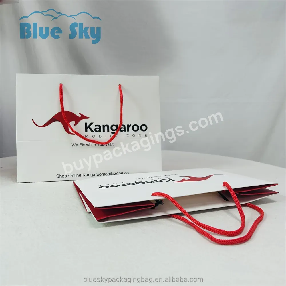 Blue Sky Custom Size White Card Paper Bag Luxury Shopping Clothing Shoe Bag Jewelry Gift Bag With Logo