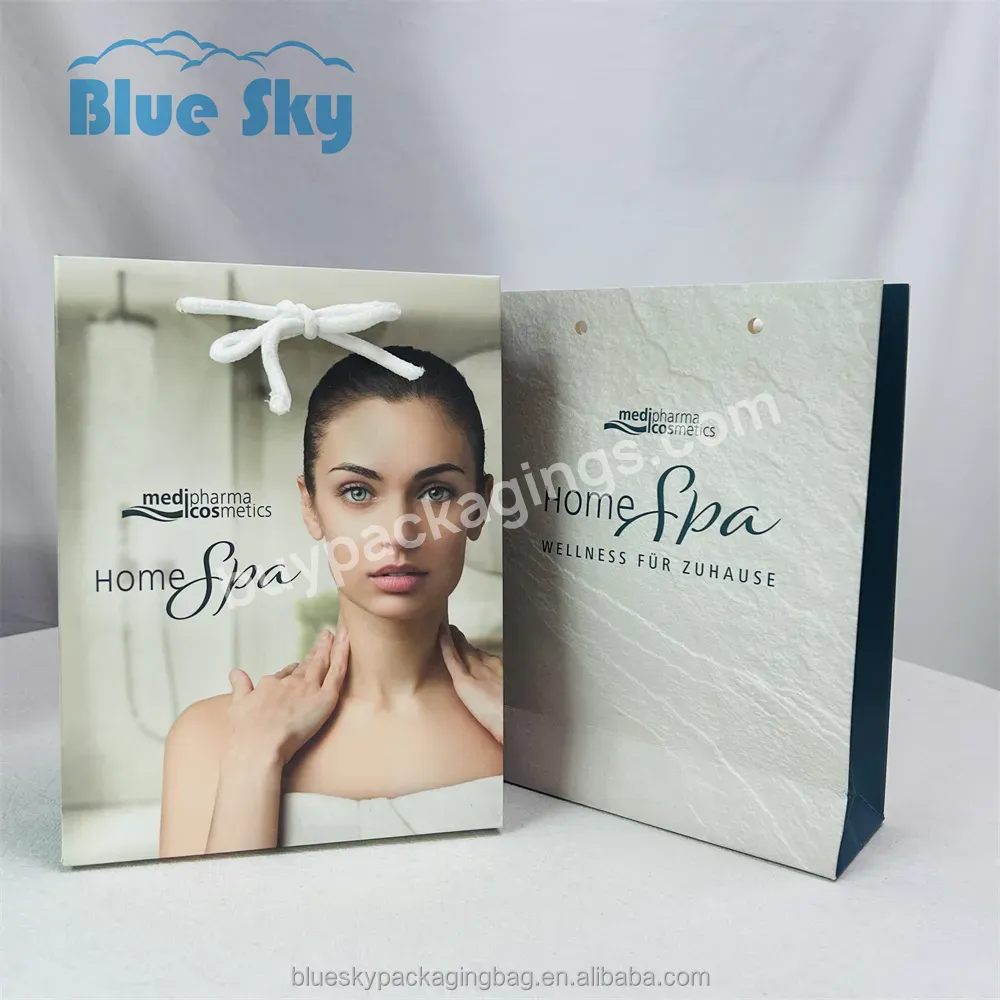 Blue Sky Custom Wholesale Luxury Clothing Packaging Paper Cream Skin Care Full Print Underwear Shopping Gift Wrapping Paper Bag
