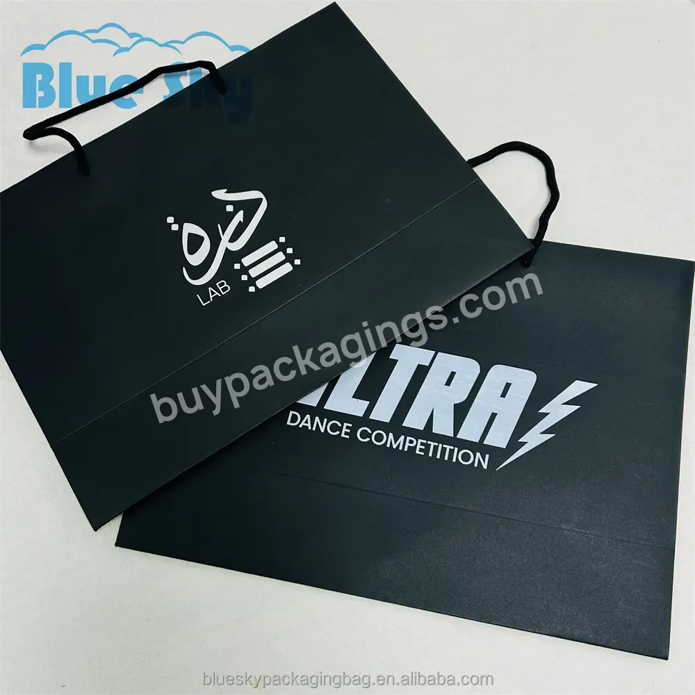Blue Sky Eco-friendly Luxury Custom Logo Gold Printed White Gift Paper Logo Shopping Bag