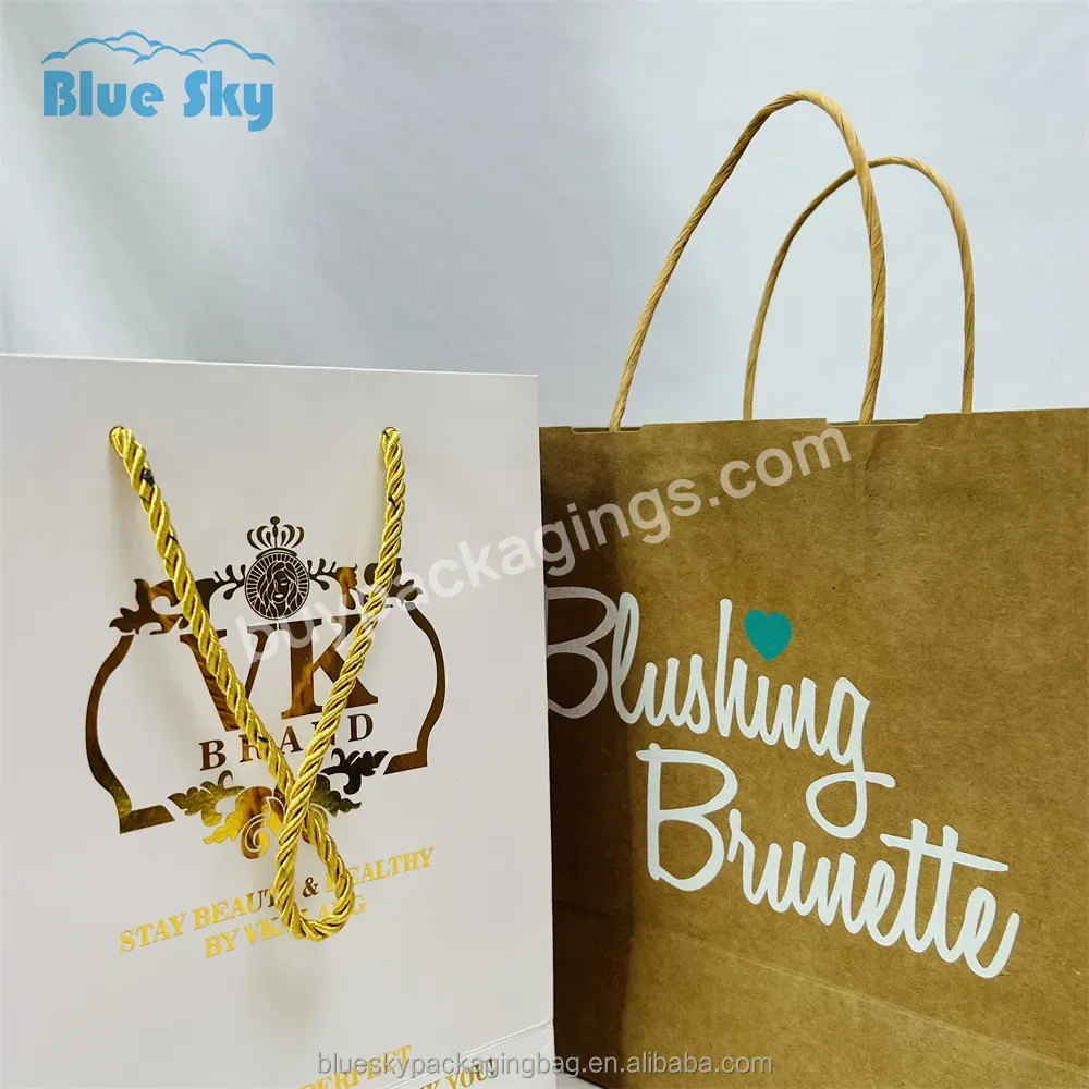 Blue Sky Hot Wholesale Custom Printed Brand Logo Design Promotion Luxury Clothing Retail Gift Shopping Paper Bags With Handling