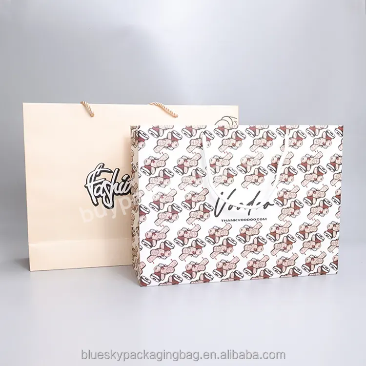 Blue Sky Luxury Paper Bag Custom Printed Logo Gift Paper Shopping Bag With Your Own Logo,Sweet Custom Paper Bag Treatment