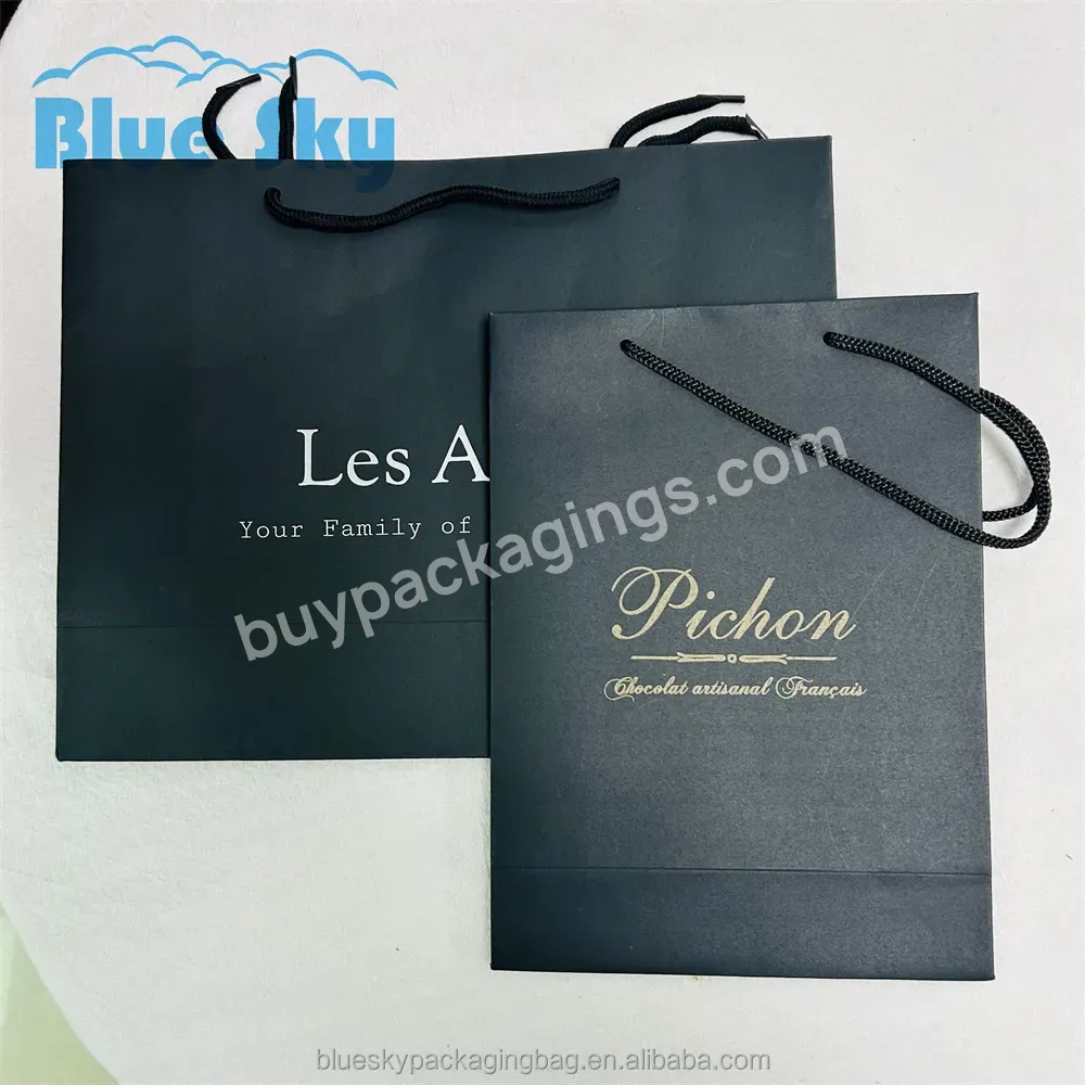 Blue Sky Paper Bag Custom Printed Logo Luxury Clothing Shopping Paper Bag Boutique Recyclable Gift Bag Ribbon Rope