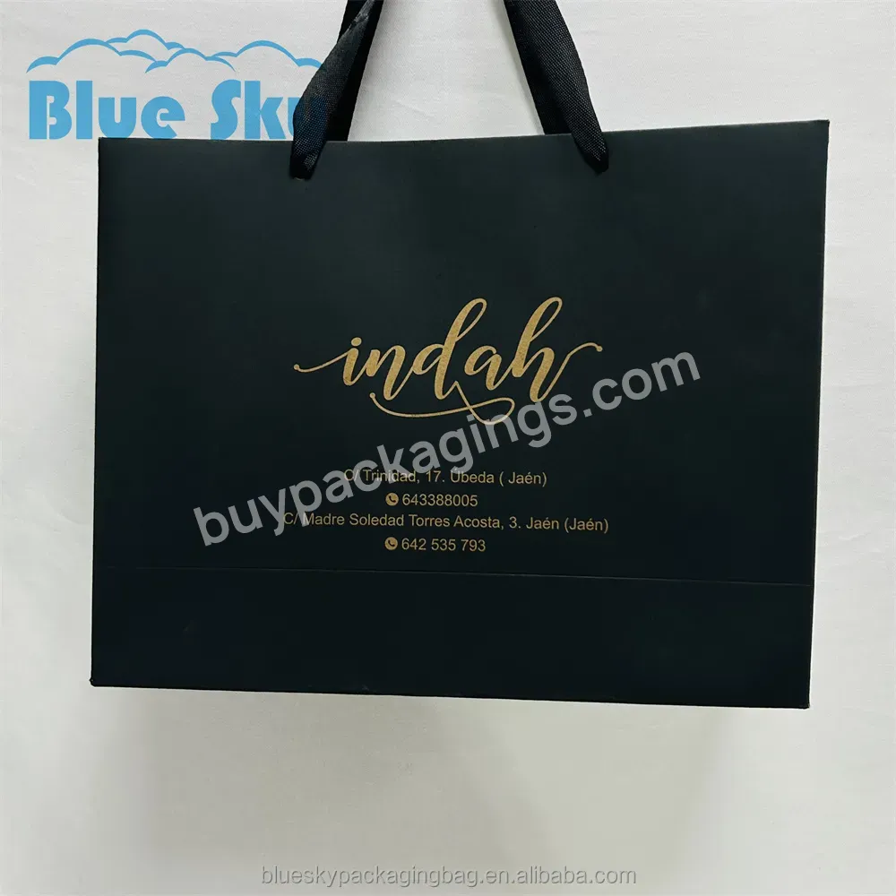 Blue Sky Paper Bag Custom Printed Logo Trend Luxury Clothing Shoes Shopping Paper Bag Boutique Recyclable Gift Bag