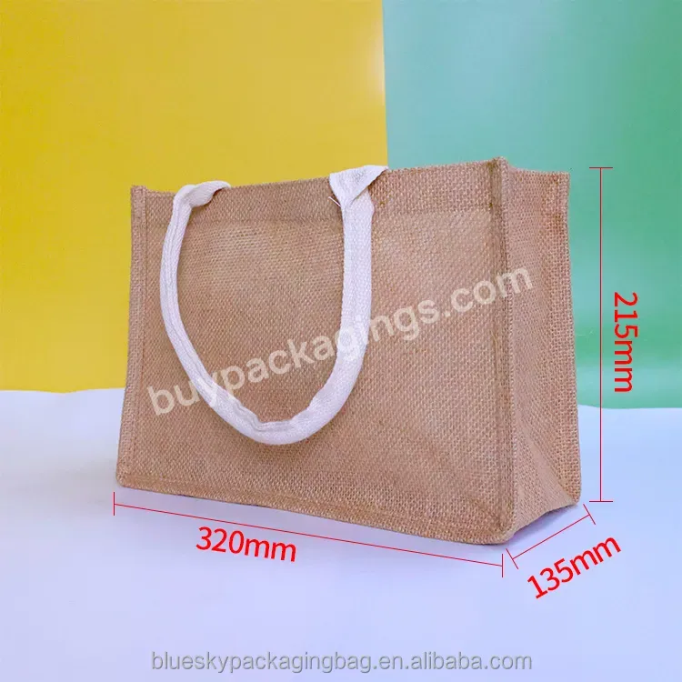 Blue Sky Recycling Printed Rope Treatment Jute Shopping Bag Custom Logo Printed Canvas Linen Tote Bag Eco-friendly Tote Bag