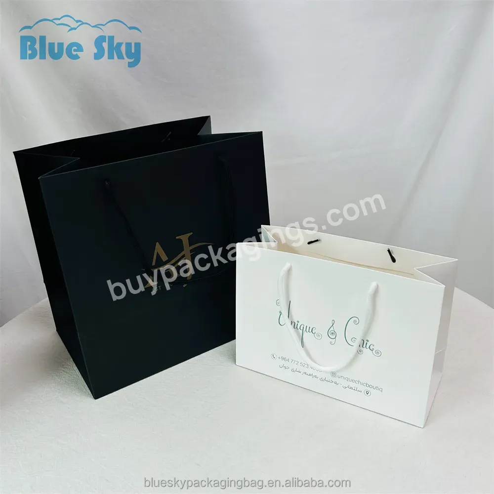 Blue Sky Wholesale Custom Printed Brand Design Luxury Clothing Retail Gift Shopping Black Jewelry Paper Bags With Handling