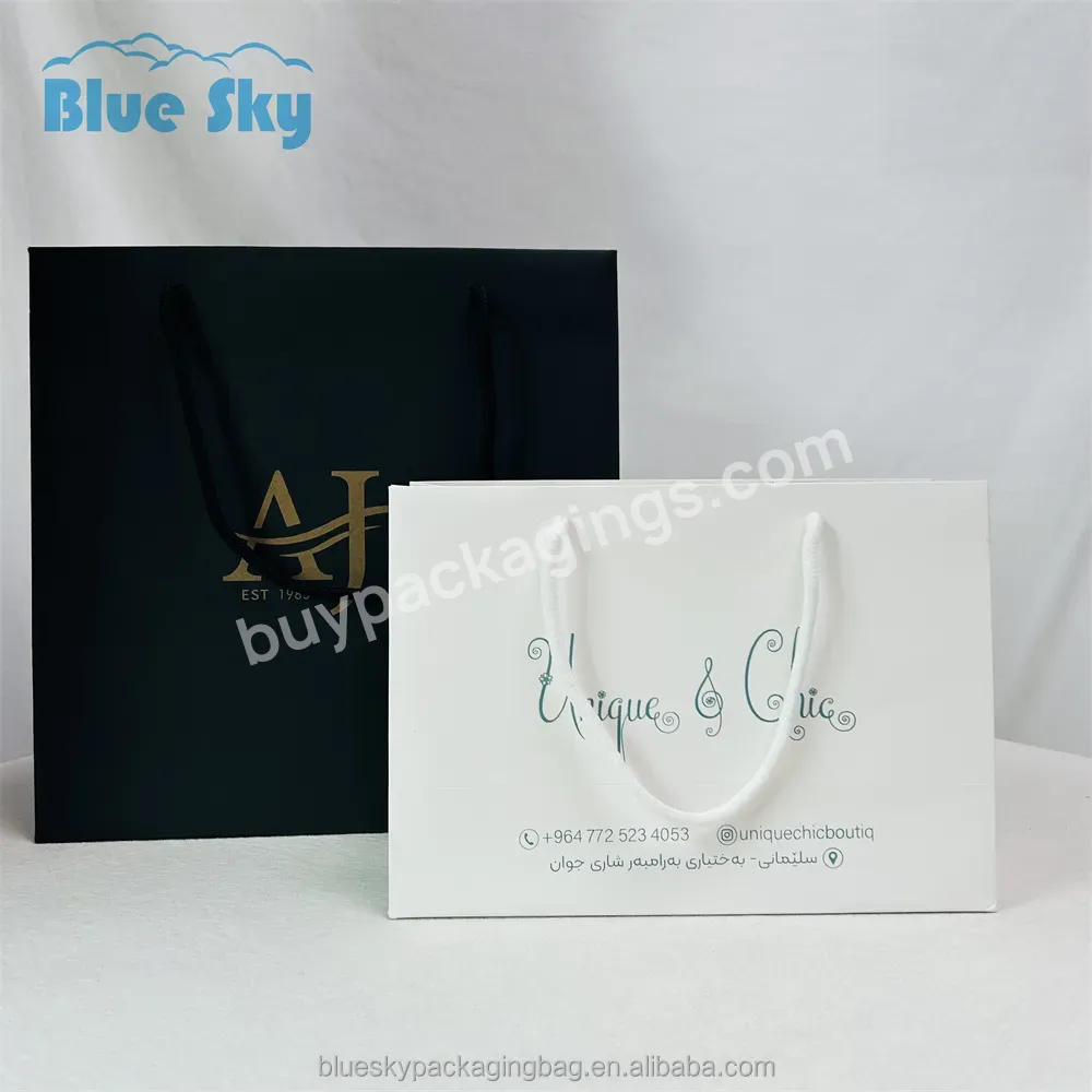 Blue Sky Wholesale Custom Printed Brand Logo Design Clothing Retail Gift Shopping Black Jewelry Paper Bags With Handling