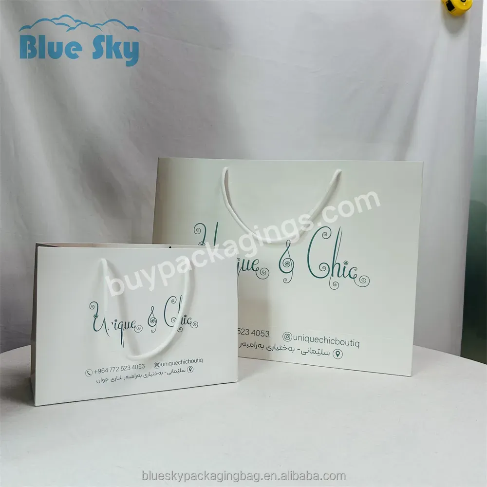 Blue Sky Wholesale Custom Printed Brand Logo Design Clothing Retail Gift Shopping Black Jewelry Paper Bags With Handling