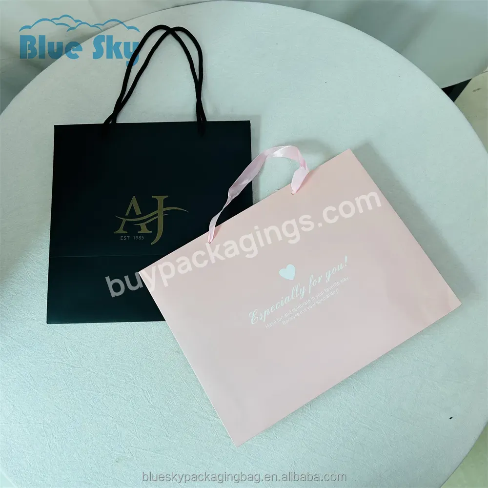 Blue Sky Wholesale Custom Printed Brand Logo Design Luxury Clothing Retail Gift Shopping Black Jewelry Paper Bags With Handling