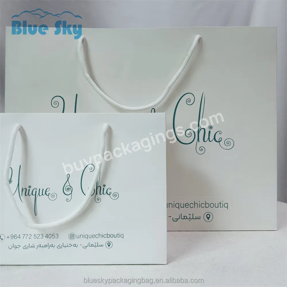 Blue Sky Wholesale Custom Printed Brand Logo Design Promotional Luxury Clothing Gift Shopping Jewelry Paper Bags With Handling