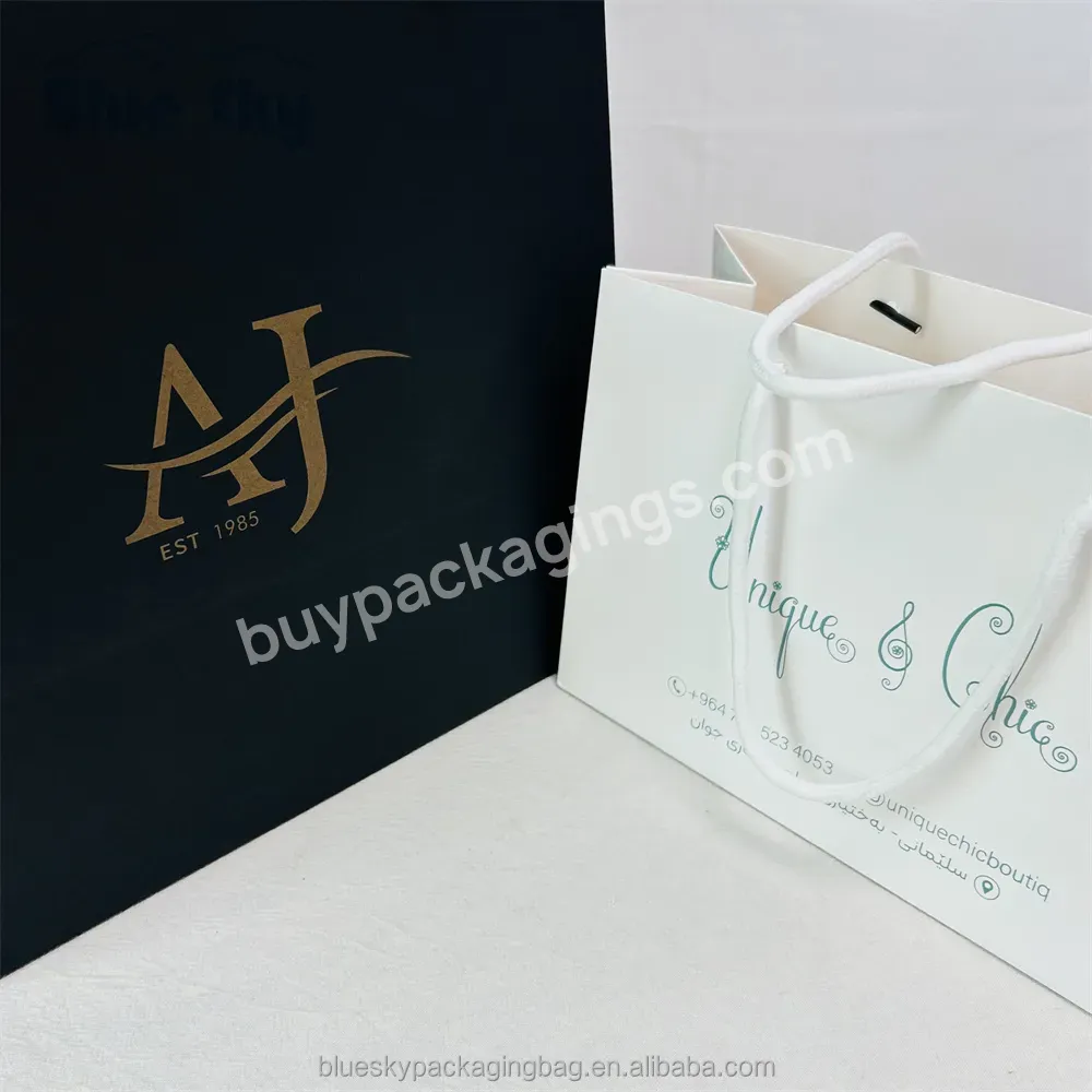 Blue Sky Wholesale Custom Printed Brand Logo Design Promotional Luxury Clothing Retail Gift Shopping Black Jewelry Paper Bags