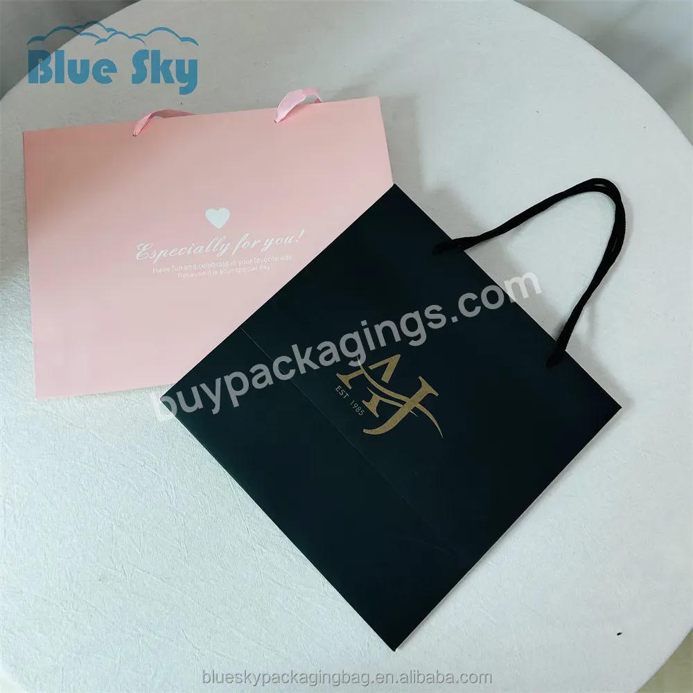 Blue Sky Wholesale Custom Printed Brand Logo Design Promotional Luxury Clothing Retail Gift Shopping Paper Bags With Han