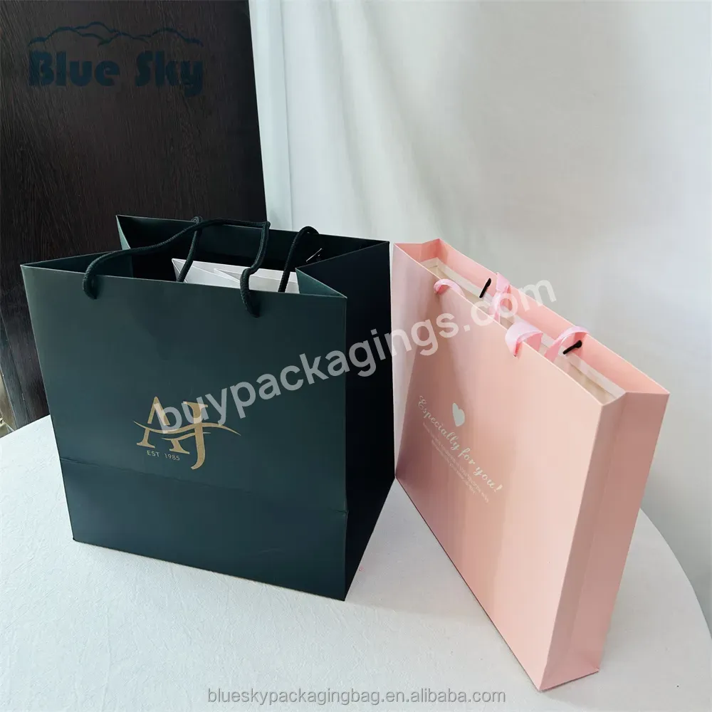 Blue Sky Wholesale Custom Printed Brand Logo Design Promotional Luxury Clothing Retail Gift Shopping Paper Bags With Han