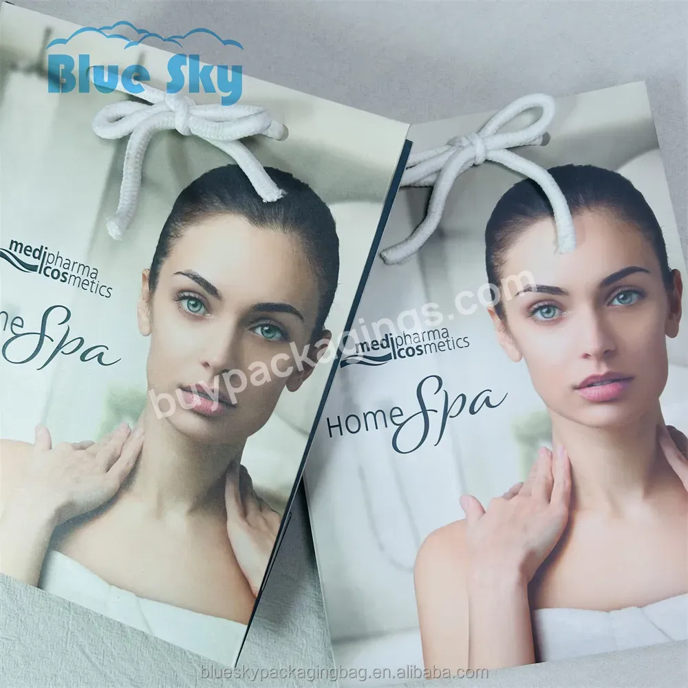 Blue Sky Wholesale Luxury Clothing Packaging Paper Cream Skin Care Full Print Underwear Shopping Gift Packaging Paper Bag