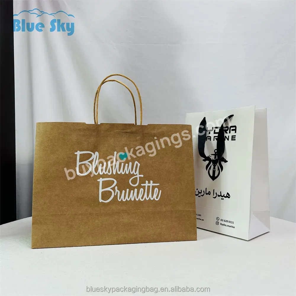 Blue Sky Wholesale Printed Brand Logo Design Promotion Luxury Clothing Retail Gift Shopping Paper Bags With Handling