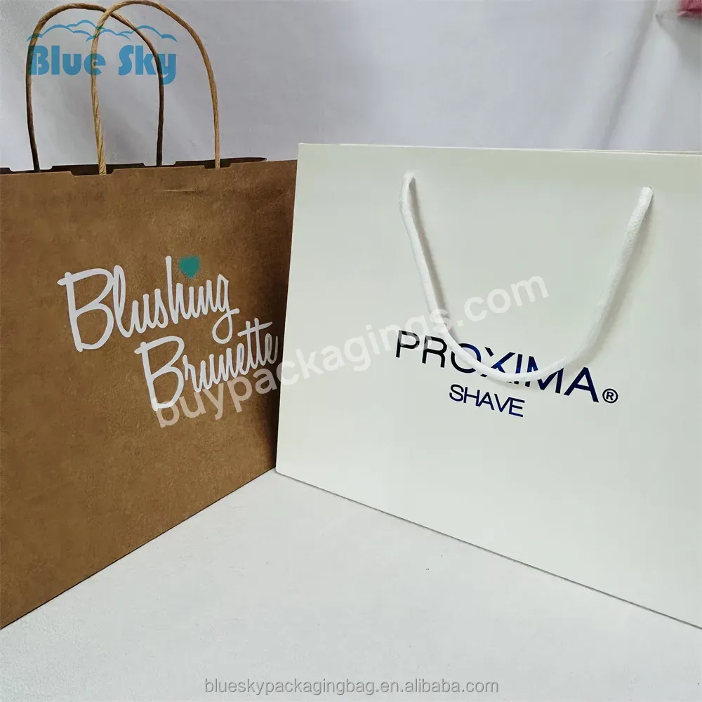Blue Sky Wholesale Printed Brand Logo Design Promotion Luxury Clothing Retail Gift Shopping Paper Bags With Handling