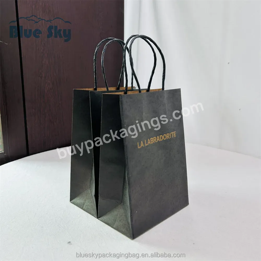 Bluesky Custom Luxury Black And Brown Kraft Gift Shopping Paper Bags With Your Own Logo Are Sturdy And Durable
