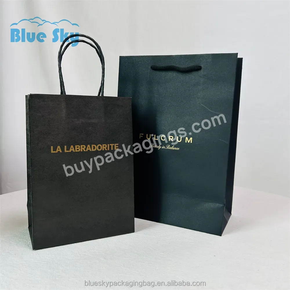 Bluesky Custom Print Your Own Logo Brown Kraft Paper Gift Craft Shopping Paper Ritual Feel Premium Bag With Handling
