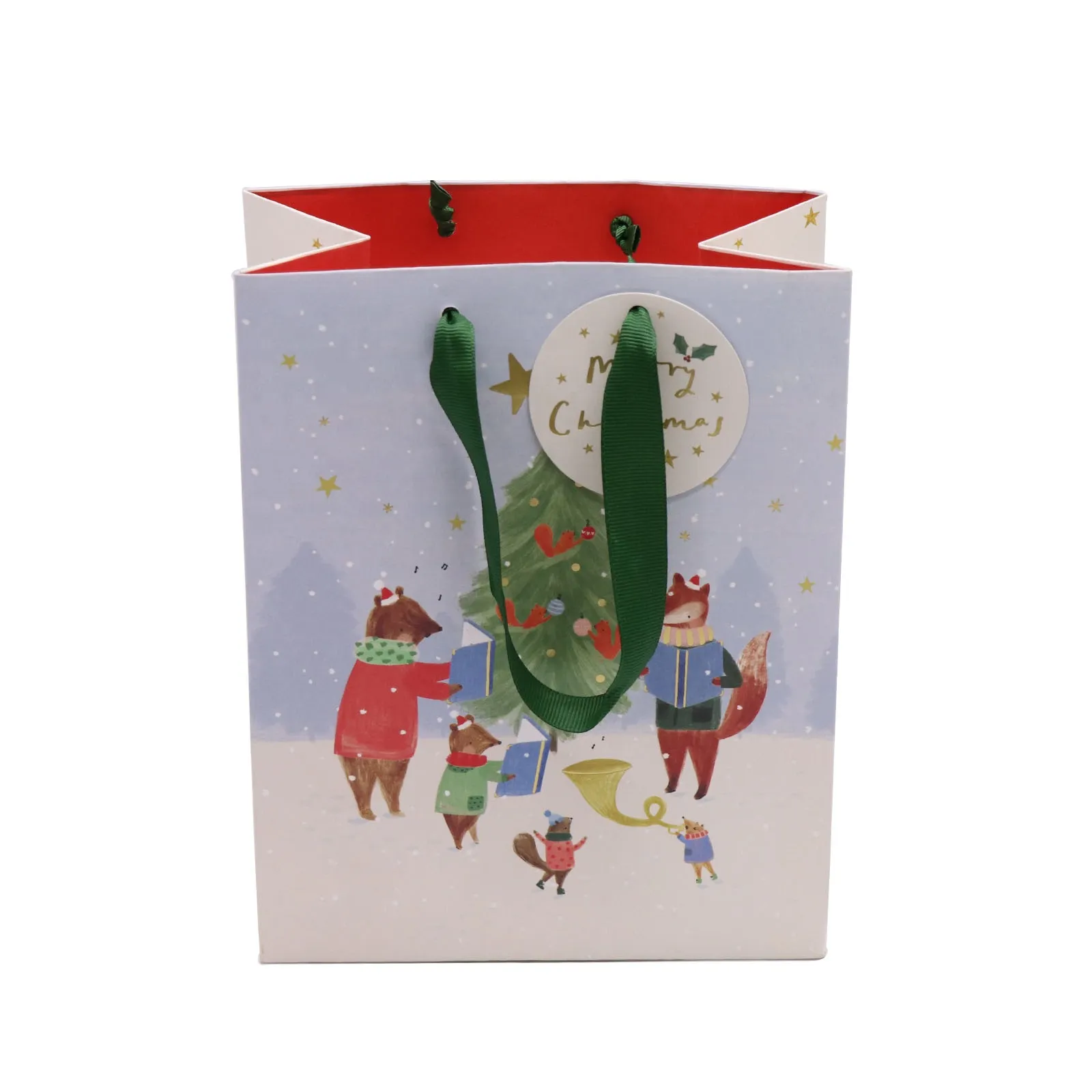 Bolsa de papel Christmas paper gift bags with ribbon handle luxury gold foil stamping shopping paper bag custom kraft paper bags
