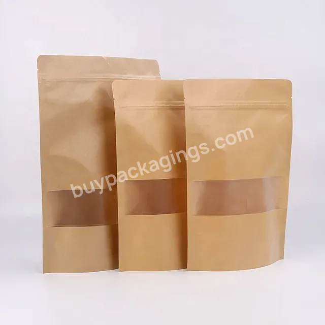 Bolsa De Papel Kraft Paper Bag With Matt Rectangle Window Stand Up Pouch With Zipper Coffee Tea Snack Food Packaging Bags