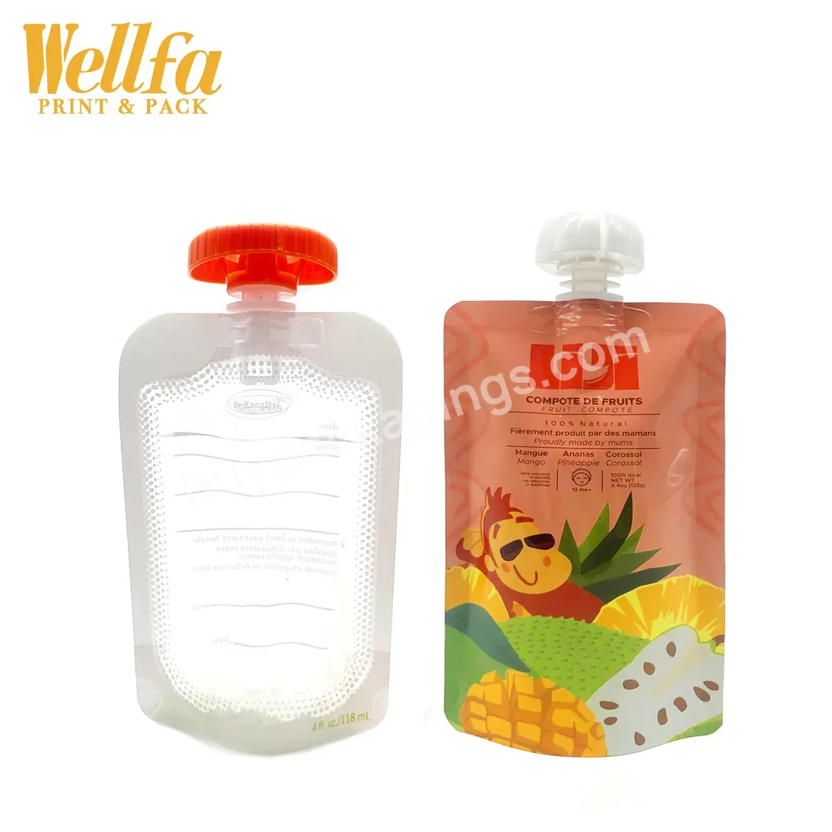 Bolsa Plastic Doypack Bpa Free Custom Printed Reusable Jelly Sauce Packaging Bag Fruit Puree Stand Up Spout Baby Food Pouch