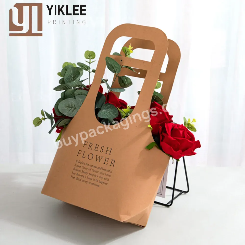 Bouquet Basket Wedding Gift Florist Fresh Flower Carrier Bag Handmade Portable Foldable Flower Box Waterproof Paper Packing Bag