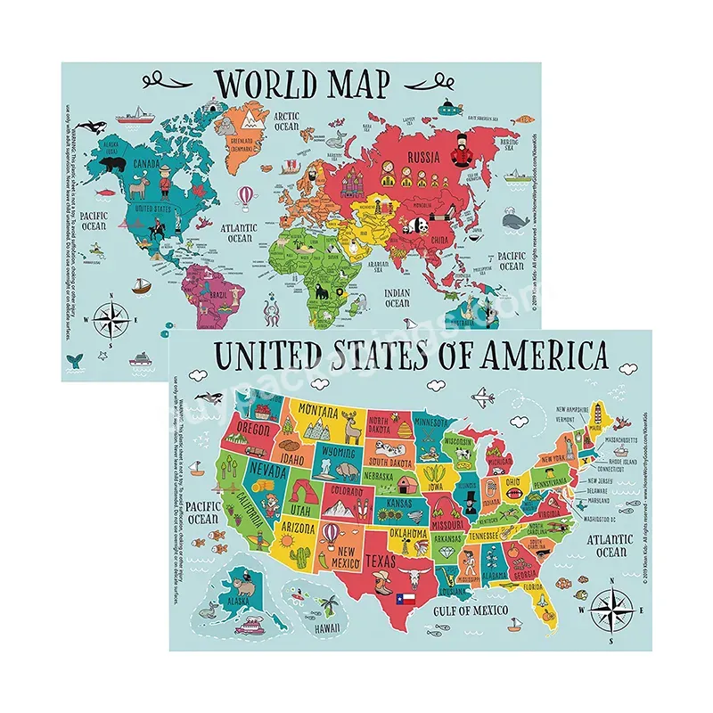 Bpa-free 4 Extra Self Adhesive Sticky Kids Placemat Disposable Map Pattern Toddler Plastic Table Mat For Table Top